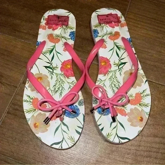 Kate Spade Petunia Pink Floral Flip Flop Sandals Size 9-10 - Picture 1 of 8